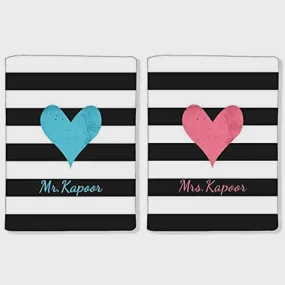 Nutcase Customized Passport Cover for Couples Travel Holder for Men Women-Black Stripes Hearts