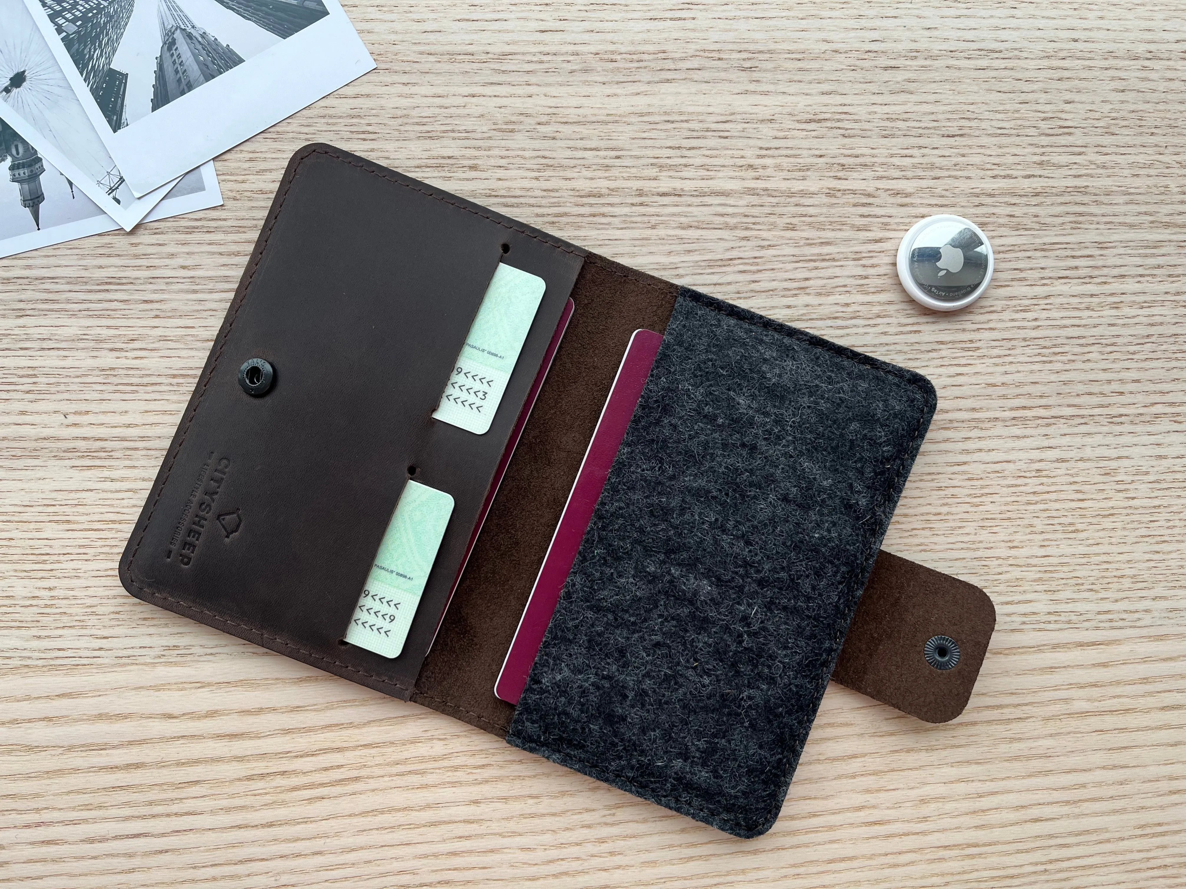 Passport Travel Wallet with Airtag Slot/ Oak Brown