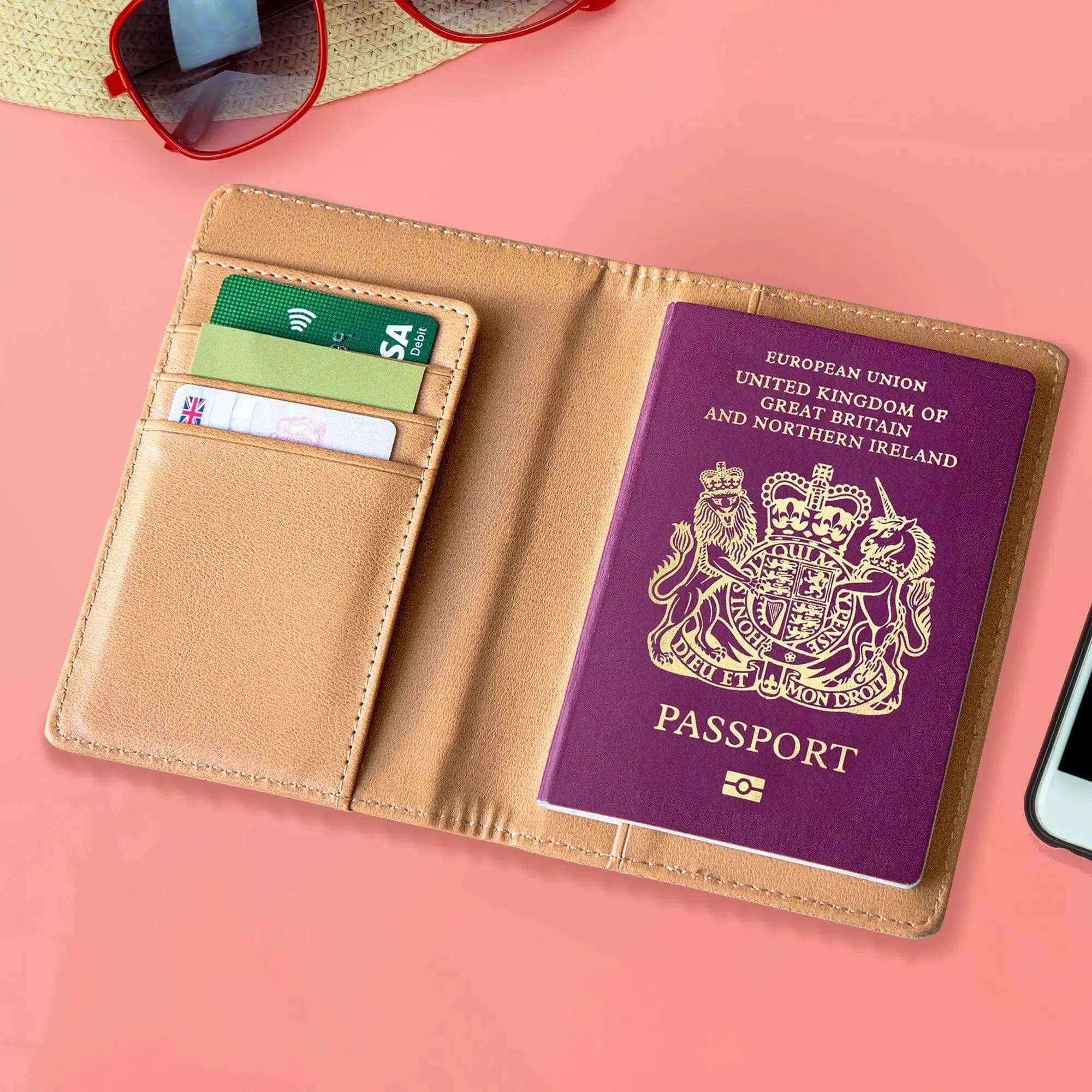 Personalised Natural Cork Passport Holder With Famous Landmarks