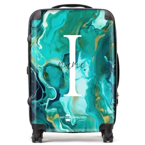 Personalised Sea Green Marble Suitcase