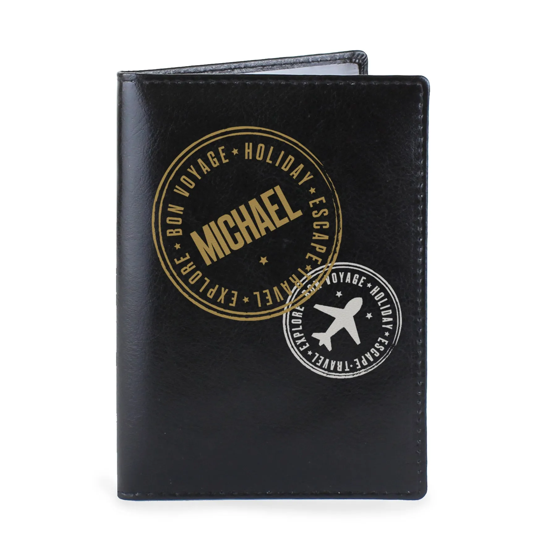 Personalised Stamped Black Passport Holder