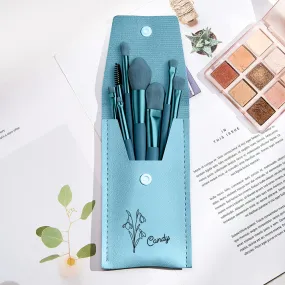 Personalized Birth Flower Leather Makeup Brush Bag with 8 Pcs Makeup Brushes Birthday Gift for Her