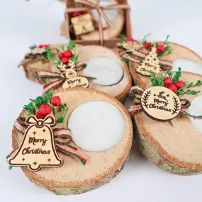 Personalized Christmas Wooden Tealight Holder Favor, New Year Noel Gift