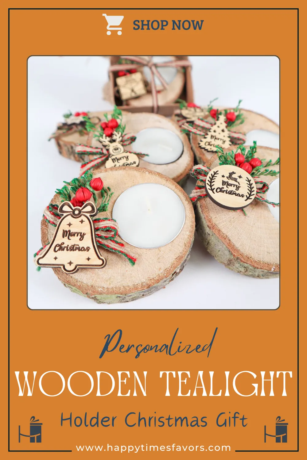 Personalized Christmas Wooden Tealight Holder Favor, New Year Noel Gift