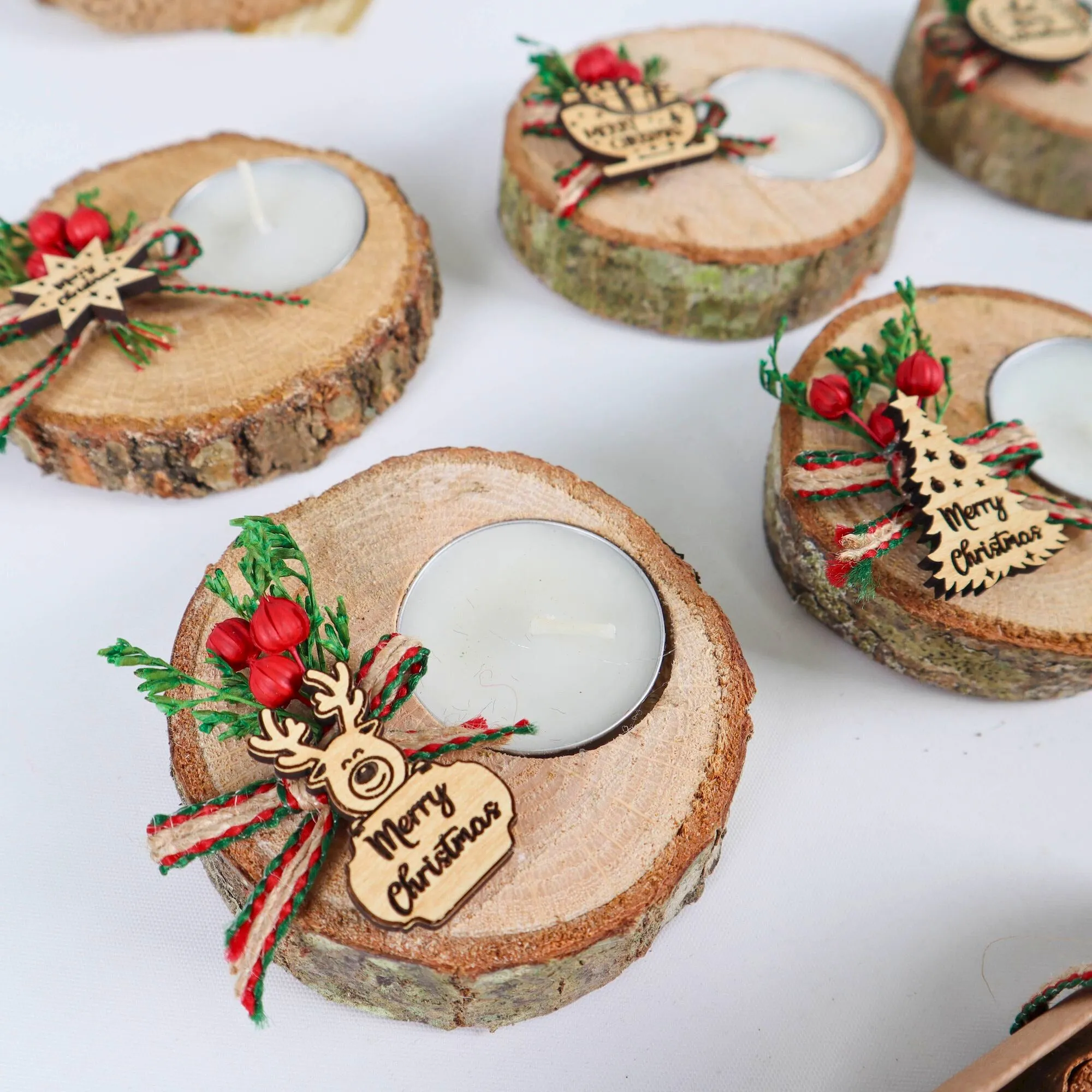 Personalized Christmas Wooden Tealight Holder Favor, New Year Noel Gift