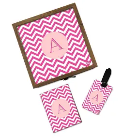 Personalized Passport Cover Combo - Pink Wave Lines