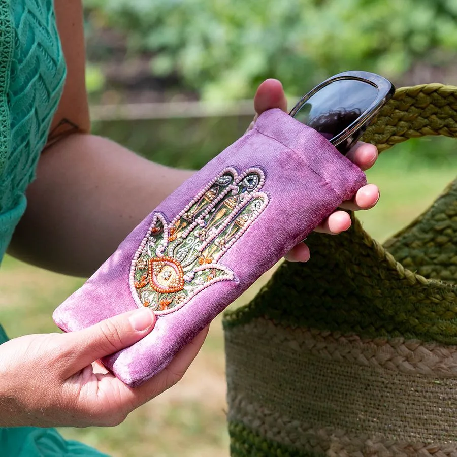 Pink velvet embroidered hand glasses pouch