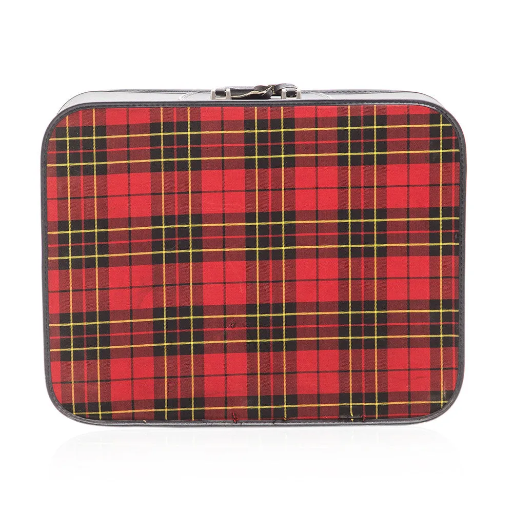 Plaid Black Luggage Set - Red