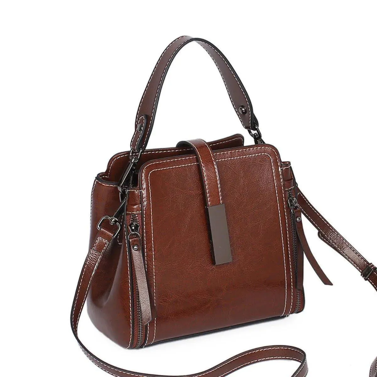 Portable Zipper Bucket Shoulder Bag