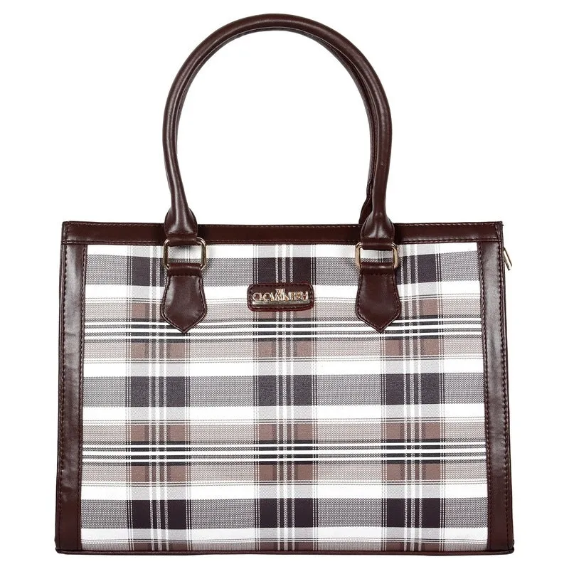 Premium Faux Leather Handbag - Stylish Checks Design | 10L Capacity | Alvis Dark Brown