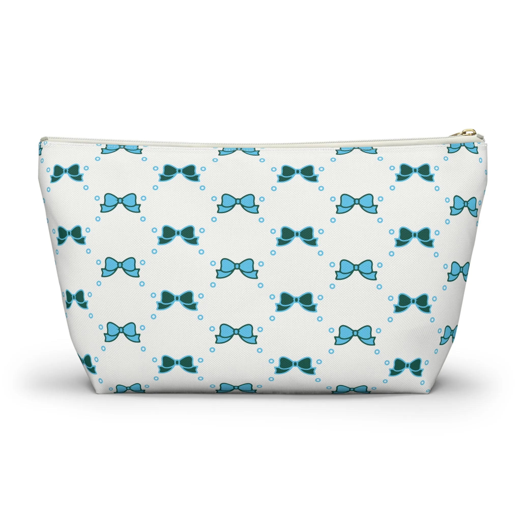 Pretty Little Bow Makeup Bag - Graduation Gift, Bed Party Gift, Acceptance Gift, College Gift, Bow Aesthetic, Tulane, Blue & Green Bow