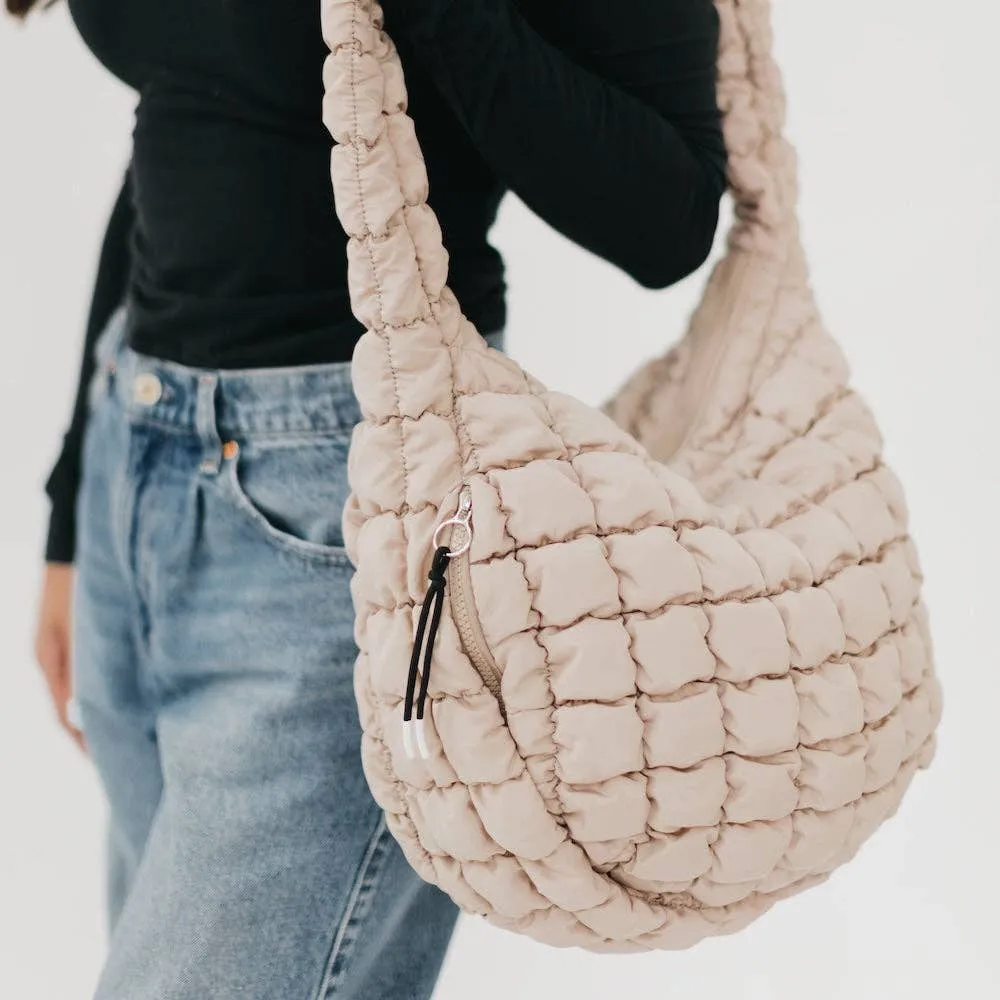 Pretty Simple | Carmen Quilted Hobo Tote Bag: Tan