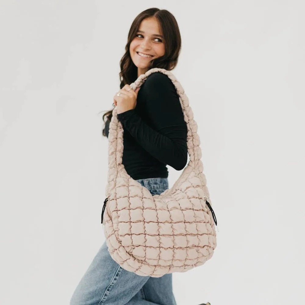 Pretty Simple | Carmen Quilted Hobo Tote Bag: Tan