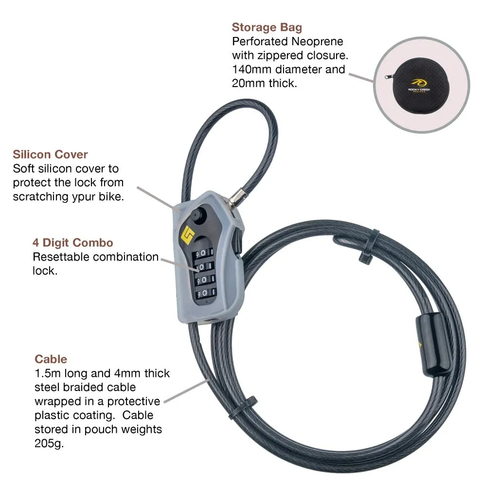 Protect Your Gear/Helmet with GEARLOK Steel Security Cable   Combination Lock - Rocky Creek 4403D