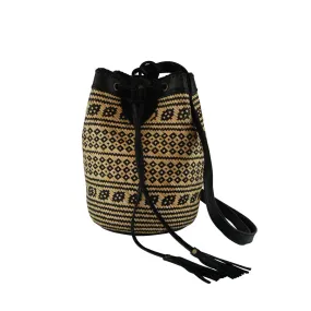 Rattan and Leather Bucket Bag