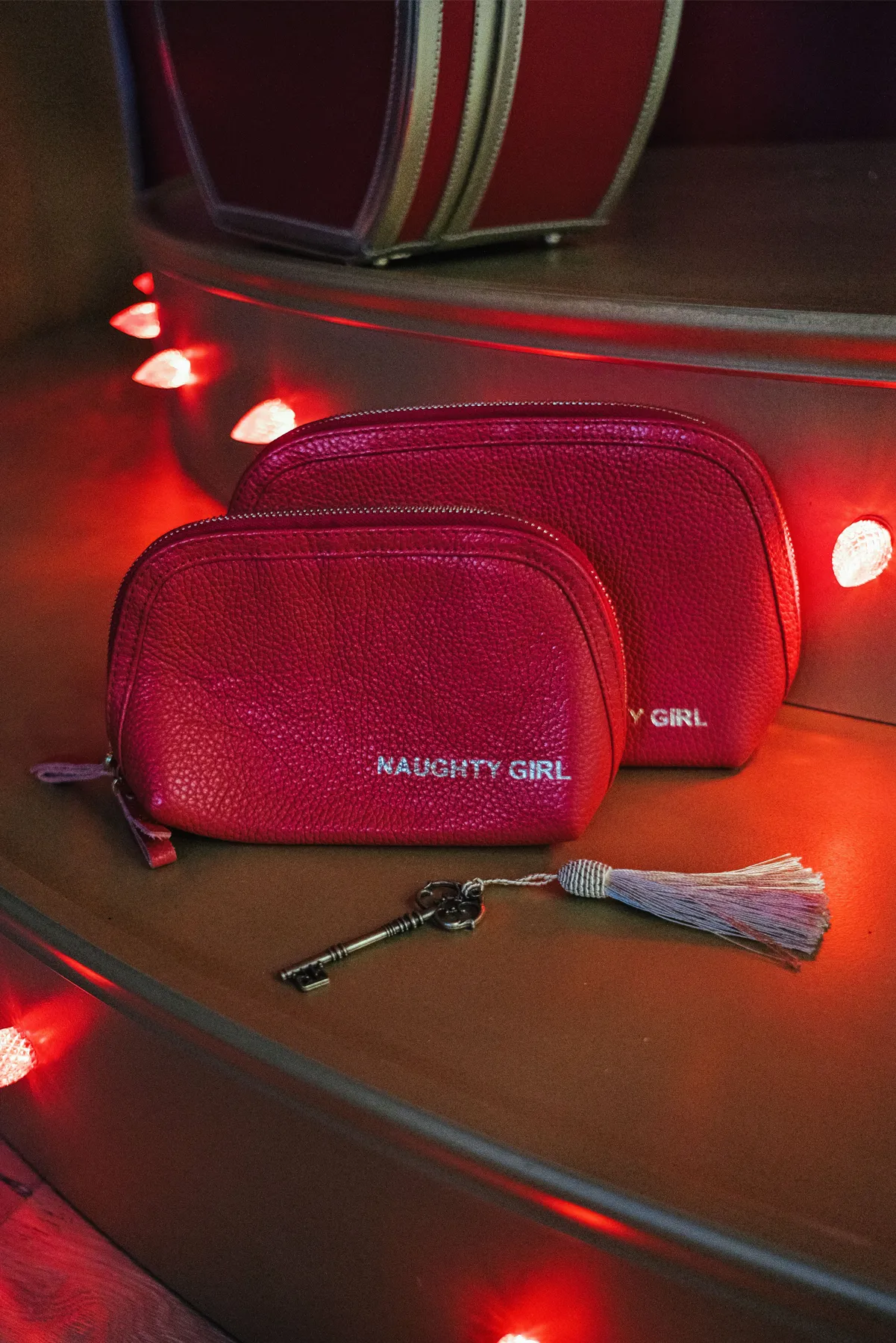 Red Leather Makeup Bag Medium