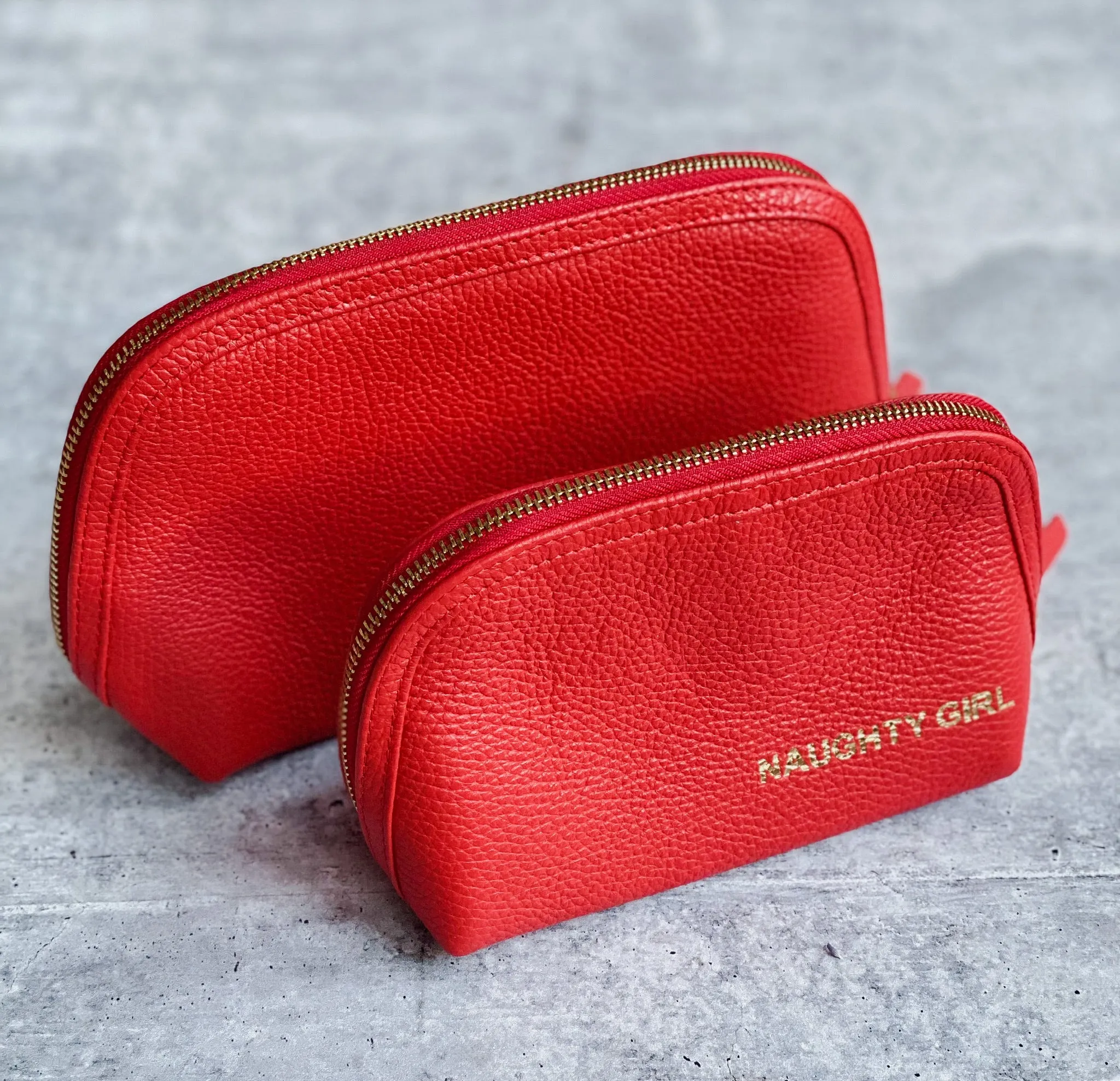 Red Leather Makeup Bag Medium