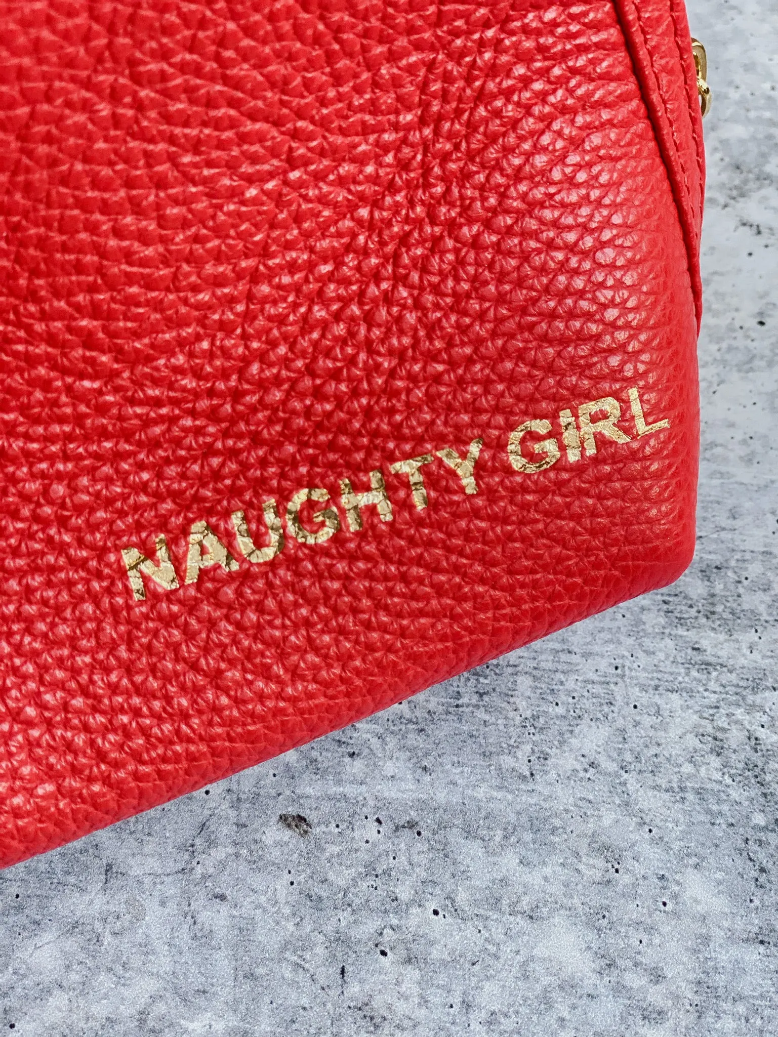 Red Leather Makeup Bag Medium