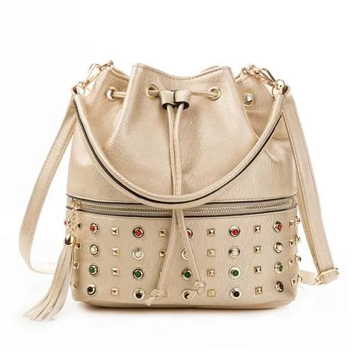 REPRCLA Luxury Brand Women Bucket Bag Fashion Tassel Shoulder Bag High Quality Rivet Messenger Bags Female Crossbody Bag Tote