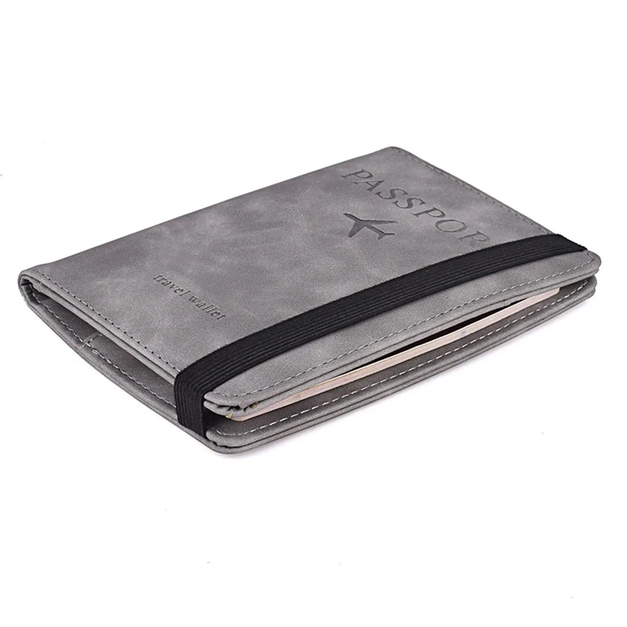 RFID Blocking Travel Passport Holder Elastic Band For Business Wallet Cover Case ID Card (Grey)