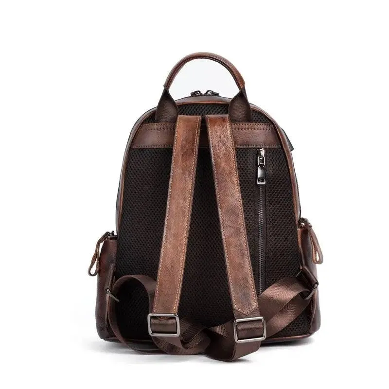 Rossie Viren Retro Genuine Leather Large Backpack, Leather Rucksack, Leather Knapsack ,Office Bag,Travel Backpack