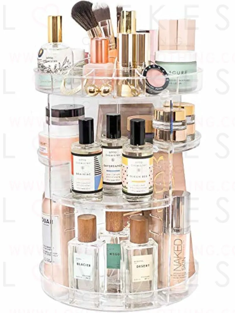 Rotating Makeup Organizer by Tranquil Abode | 360 Spinning Storage Display Case | Clear Acrylic Vanity & Bathroom Organizer for Skincare, Perfume, Cosmetic, Beauty, Make up and Essential Oil Products