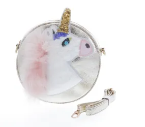 Round Shaped Unicorn Head w/ Fur Cross Body - Gold