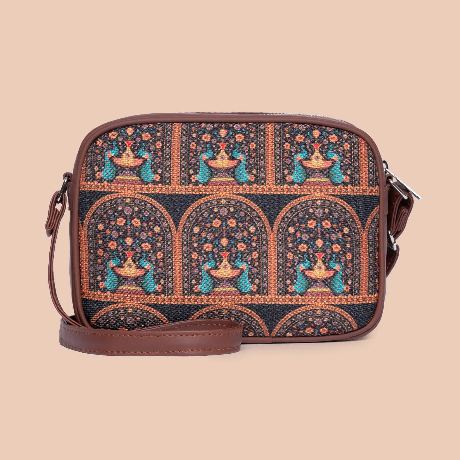 Royal Indian Peacock Motif - Statement Office Bag & Regular Sling Bag Combo