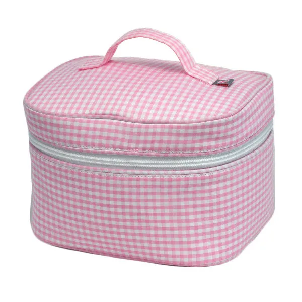 Seersucker Train Case Makeup Bag