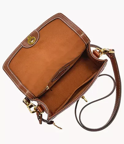 SHB3070210 - Fossil Ainsley Small Brown Leather Flap Crossbody Bag For Women