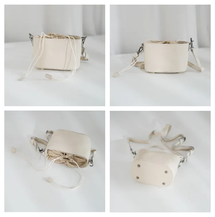 Small Ladies Genuine Leather Bucket Bags Cute Shoulder Bags For Women