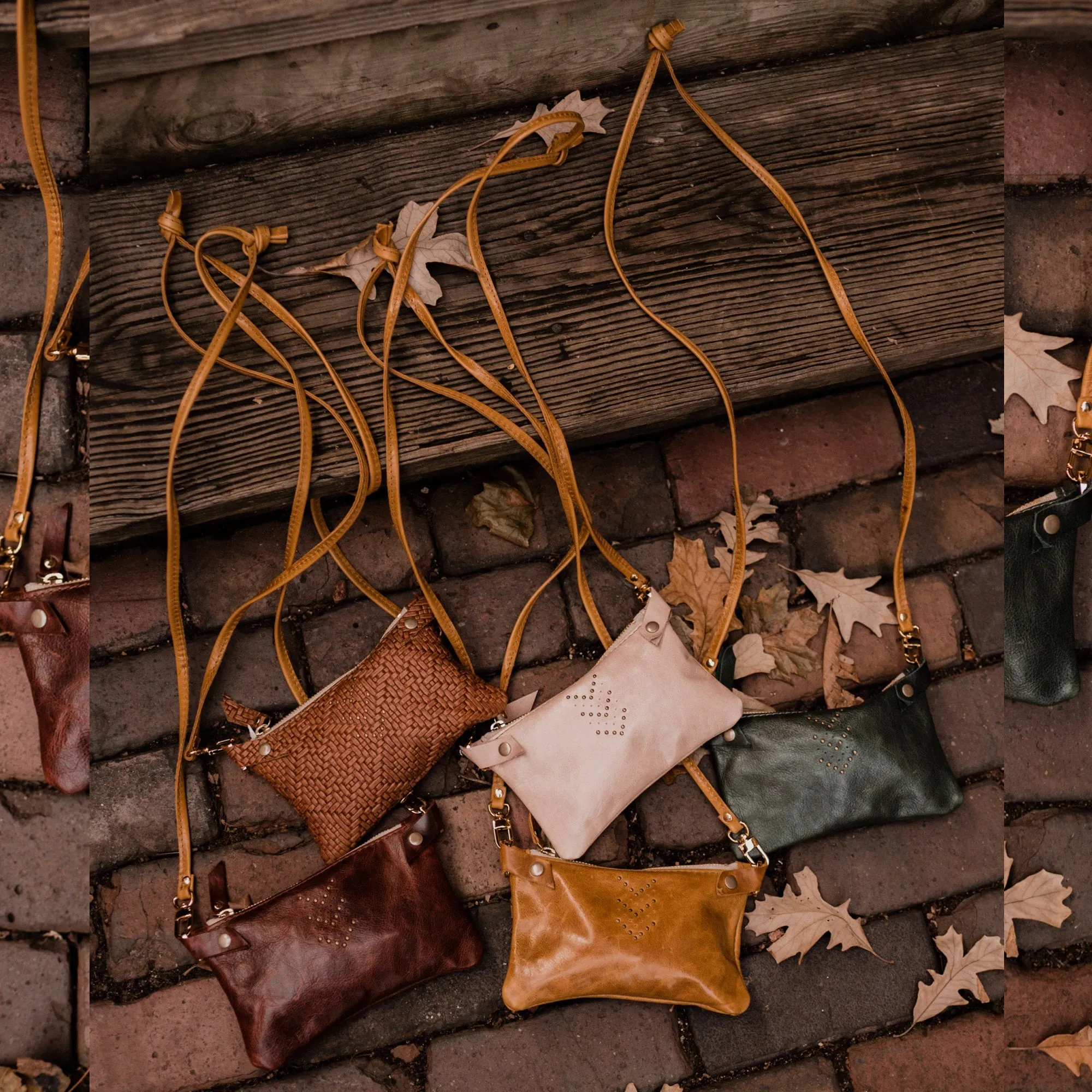 Small Leather Shoulder Bag Crossbody Purse For Women - Hand Painted in Colors of Saddle Brown & Peach - One Of A Kind