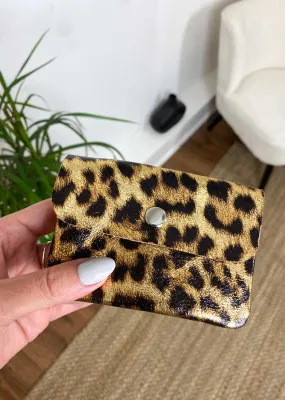 Small Metallic Leather Coin Purse - Gold Leopard