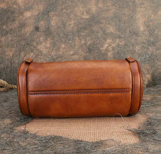 Small Womens Leather Barrel Handbag Shoulder Bag Black Crossbody Bags For Women