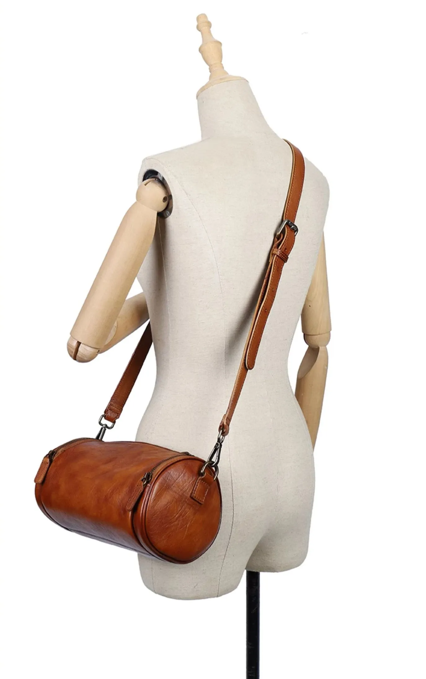 Small Womens Leather Barrel Handbag Shoulder Bag Black Crossbody Bags For Women