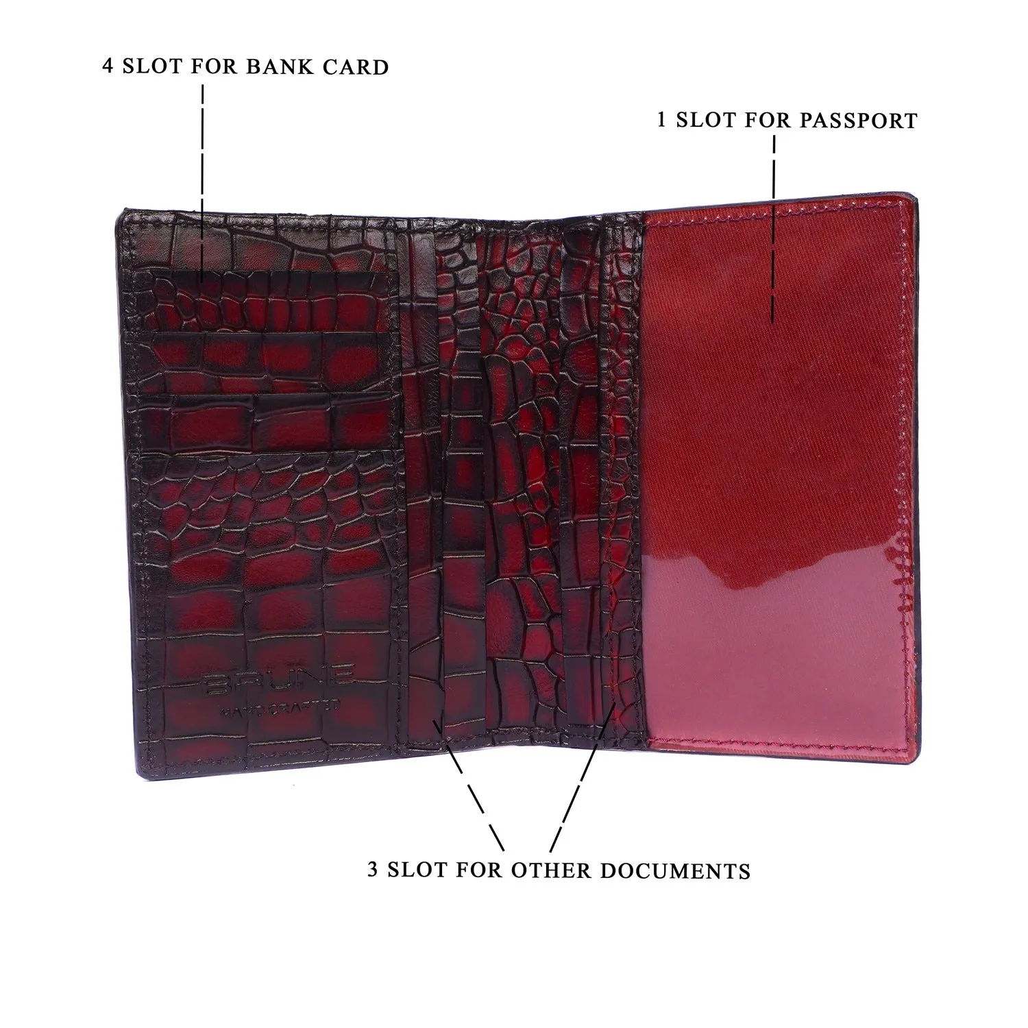 Smokey Finish Two Fold Passport Holder in Wine Deep Cut Leather