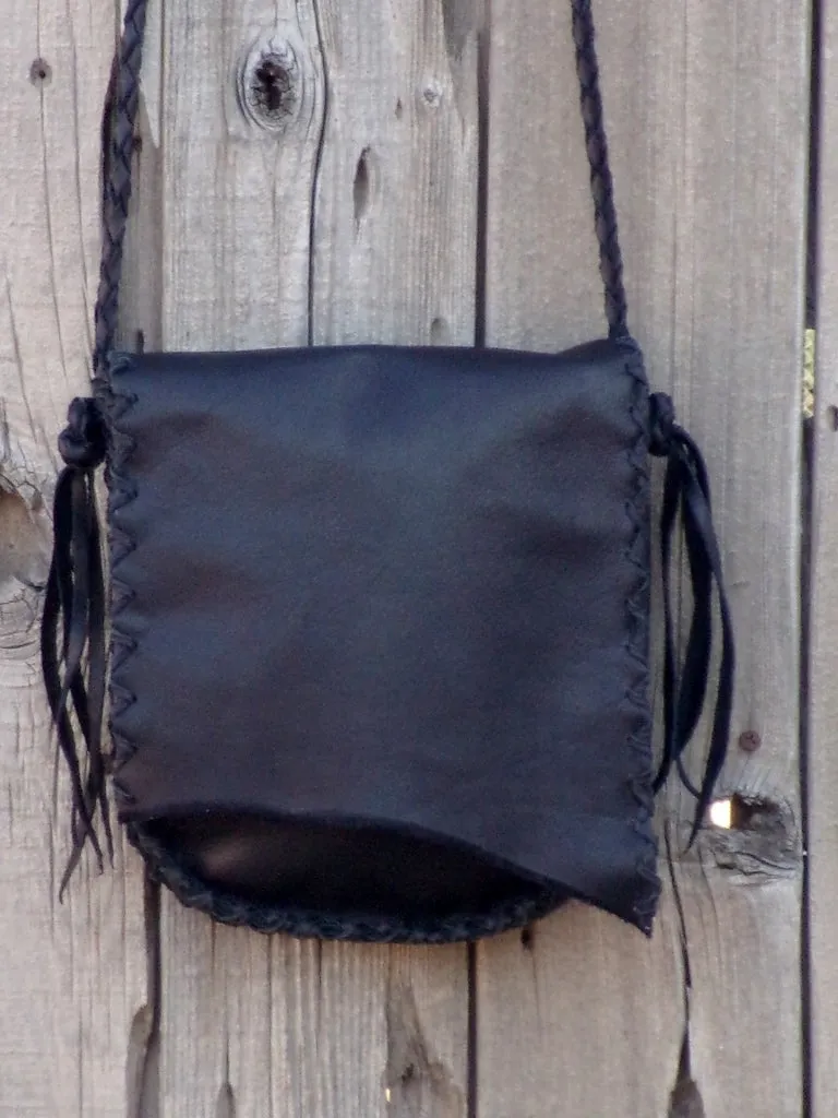 Soft black leather bag , Black crossbody handbag , Simple black purse