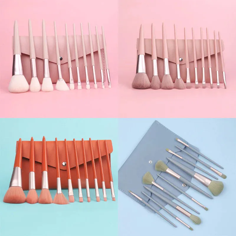 Soft Makeup Brushes 10pcs Pu Pack Nylon Plastic Handle