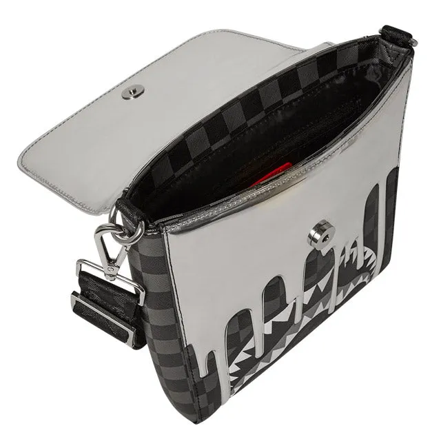 Sprayground Metallic Drips Messenger Bag In Black Silver