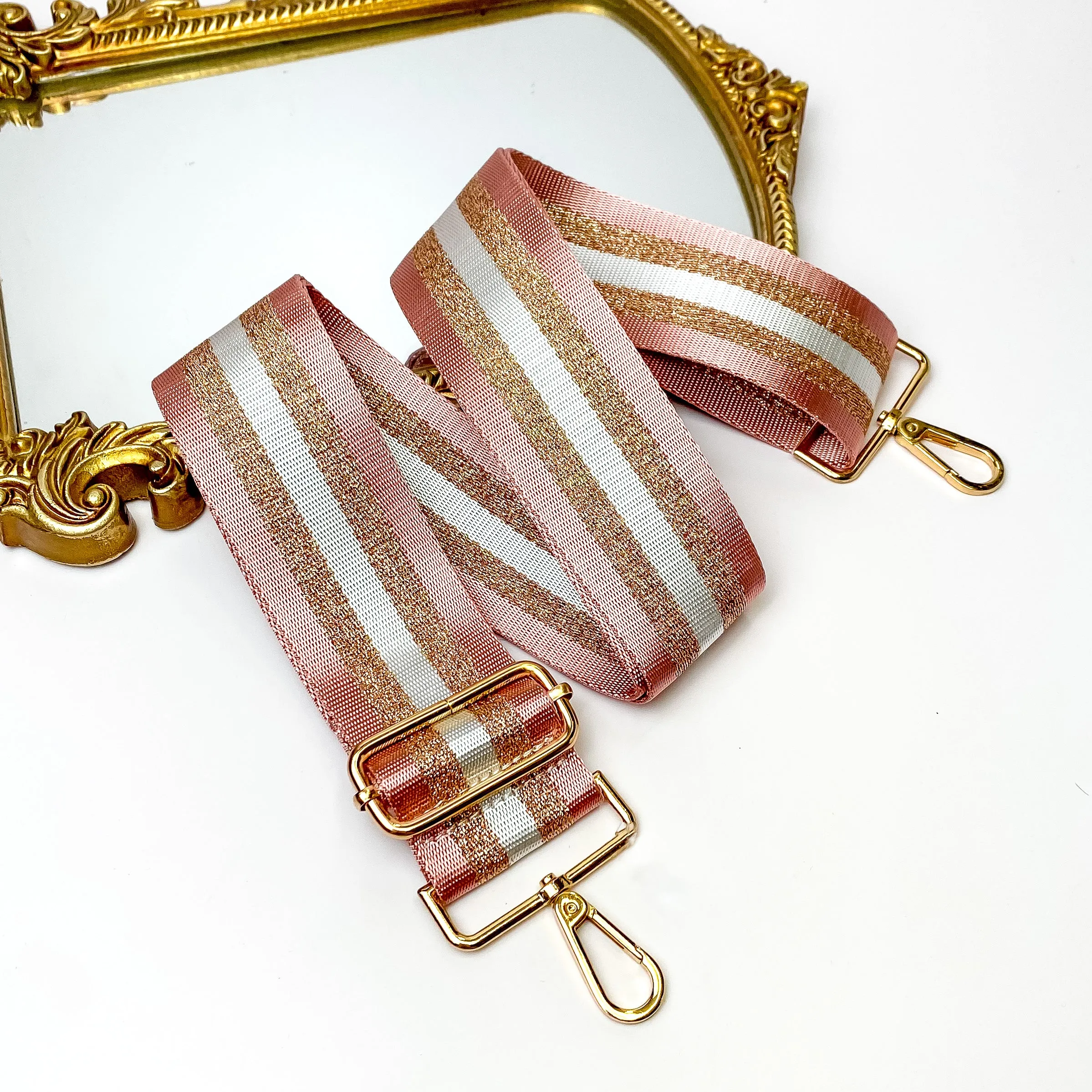 Striped Adjustable Purse Strap in Blush Pink