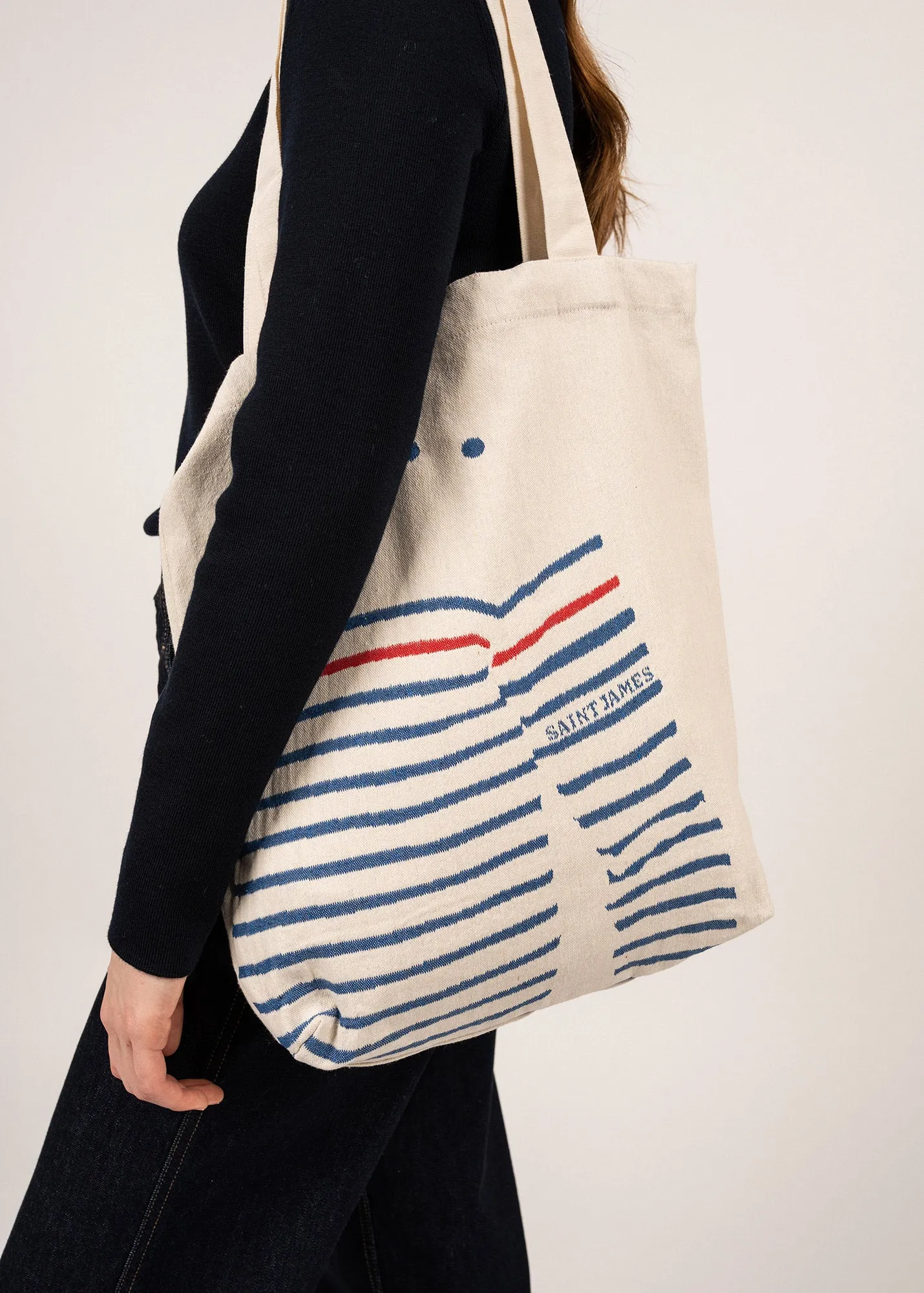 STRIPED TOTE BAG - Tote Bag in Recycled Cotton (ECRU / ROYAL BLUE)