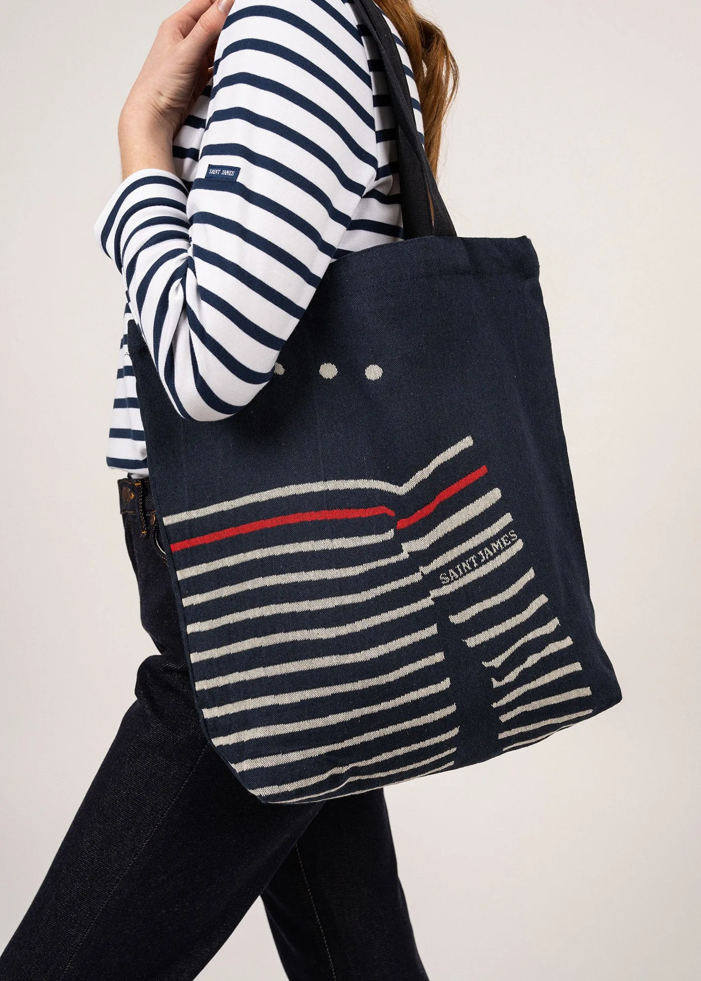 STRIPED TOTE BAG - Tote Bag in Recycled Cotton (NAVY / ECRU)