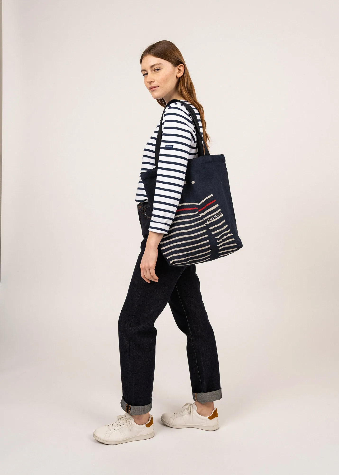 STRIPED TOTE BAG - Tote Bag in Recycled Cotton (NAVY / ECRU)