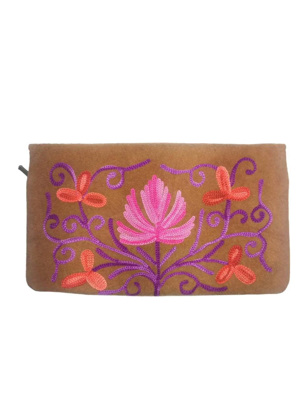 Suede Leather Flap Purse | Kashmiri Flap Purse | 8" Zip Purse