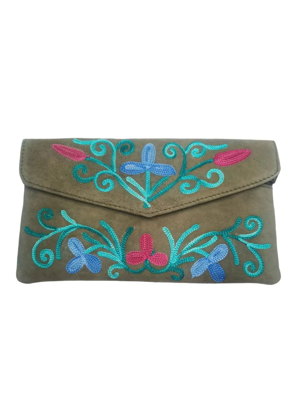 Suede Leather Flap Purse | Kashmiri Flap Purse | 8" Zip Purse