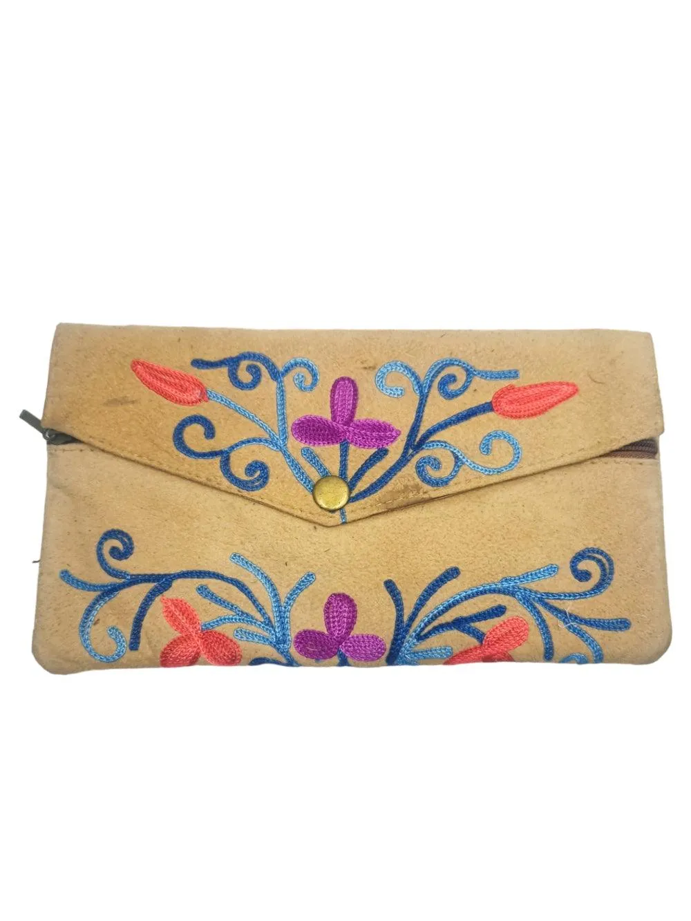 Suede Leather Flap Purse | Kashmiri Flap Purse | 8" Zip Purse