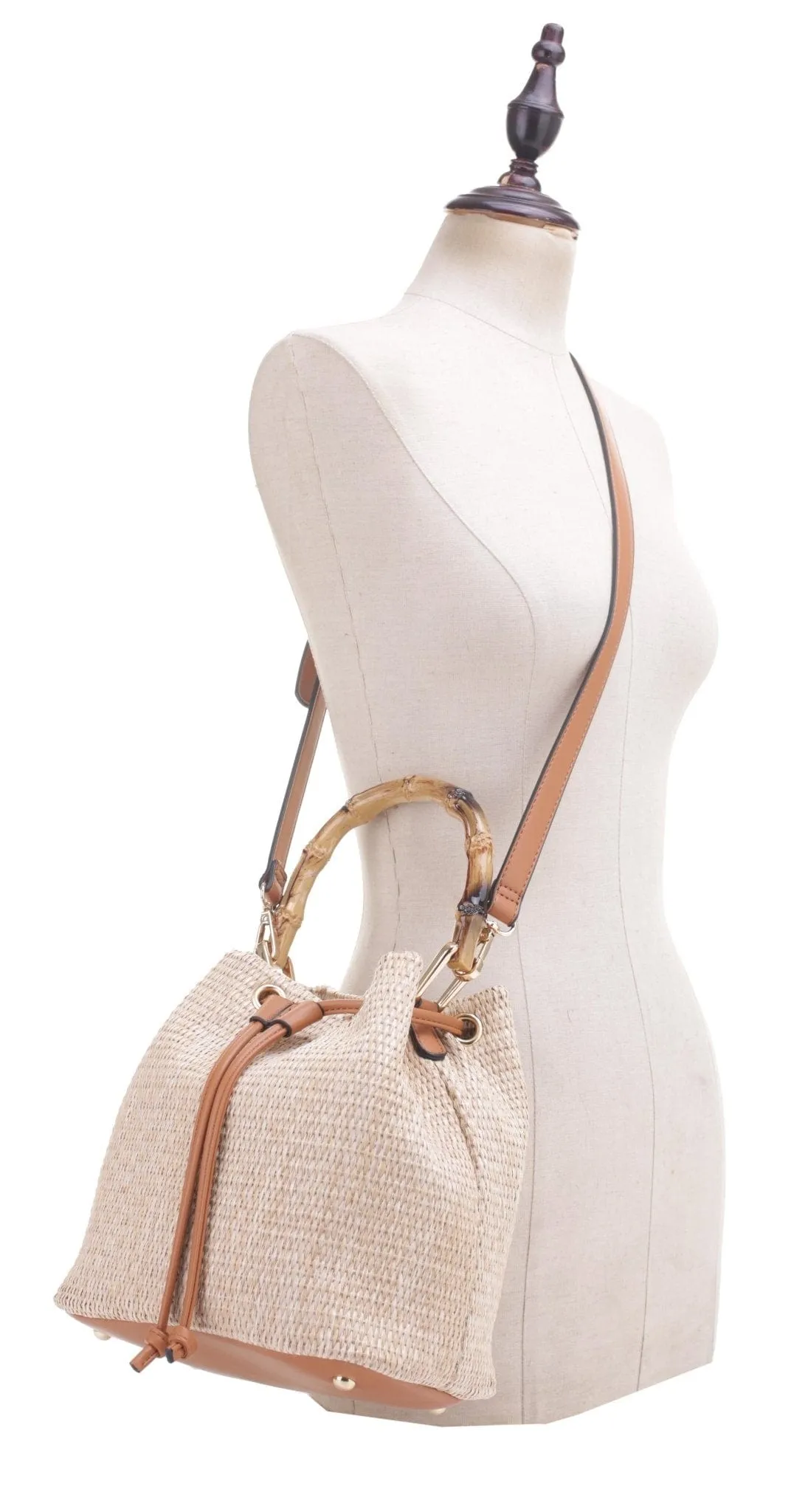 SW20384 Bethany Straw Bucket Tote with Crossbody