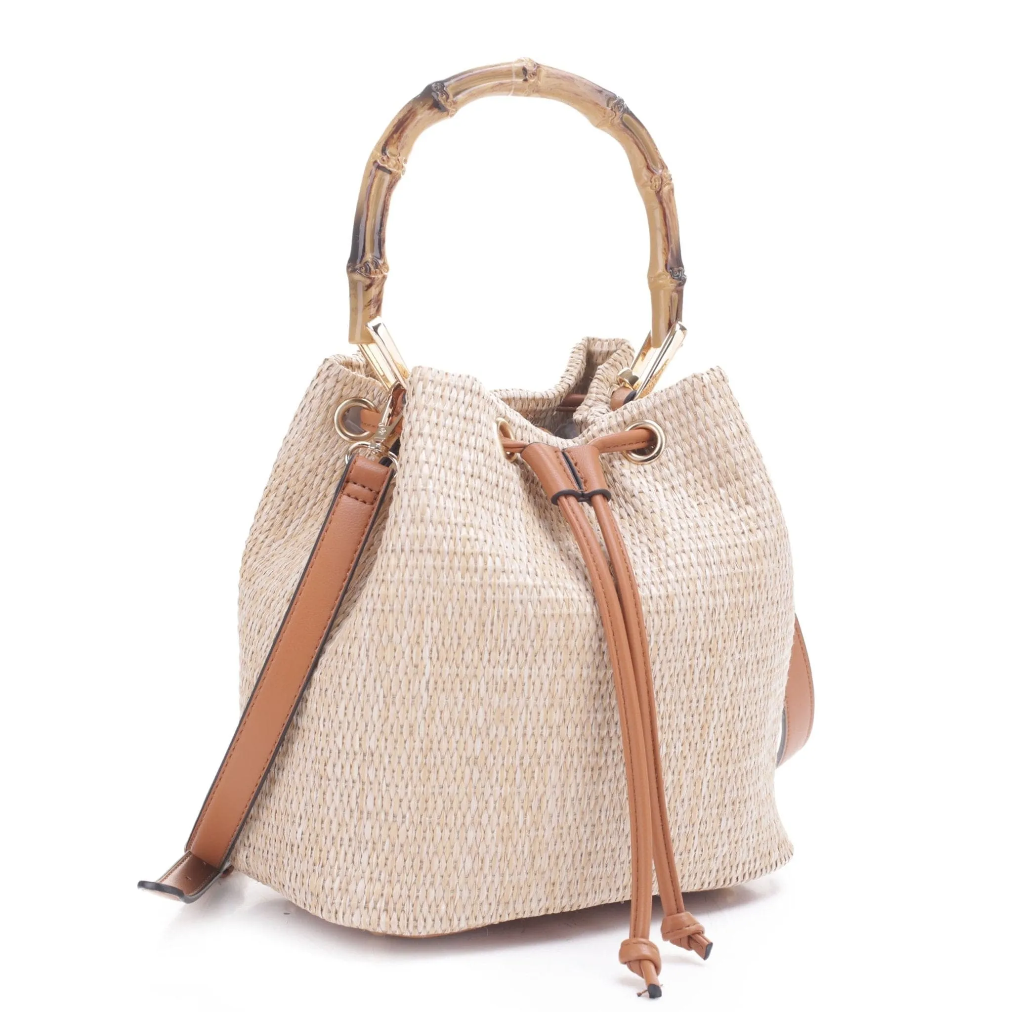 SW20384 Bethany Straw Bucket Tote with Crossbody