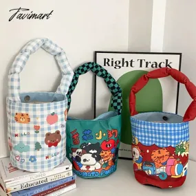 Tavimart Women Cotton Bucket Shaped Shoulder Bag Magnetic Buckle Tote Female Animal Cartoon Pattern Hand Carry Canvas Bags