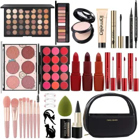 Ultimate All-in-One Makeup Collection for Women - Perfect for Beginners & Pros, Portable (Black)